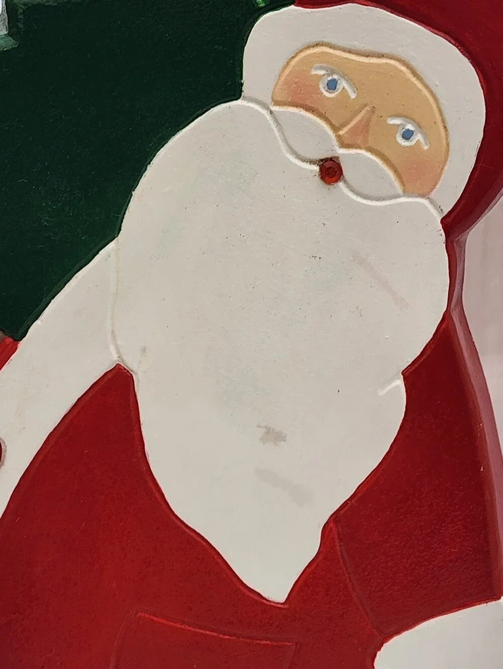 VINTAGE HAND PAINTED CERAMIC CHRISTMAS DECORATION SANTA TREE FOLK ART BEJEWELED